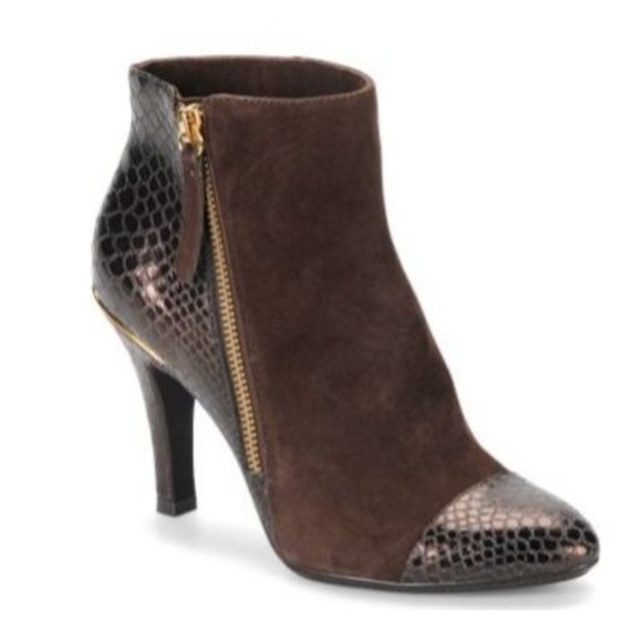 Sofft Shoes - Sofft Makayala Crock Embossed Leather Suede Ankle Zip Booties